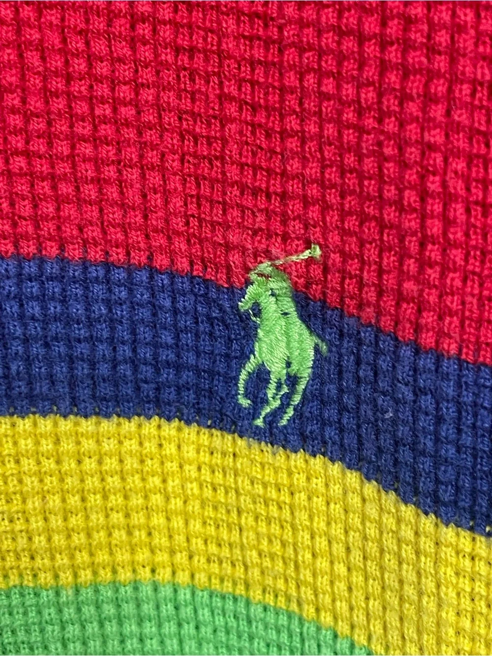 Vintage Polo Ralph Lauren Large Waffle Knit Polo Shirt red stripe preppy